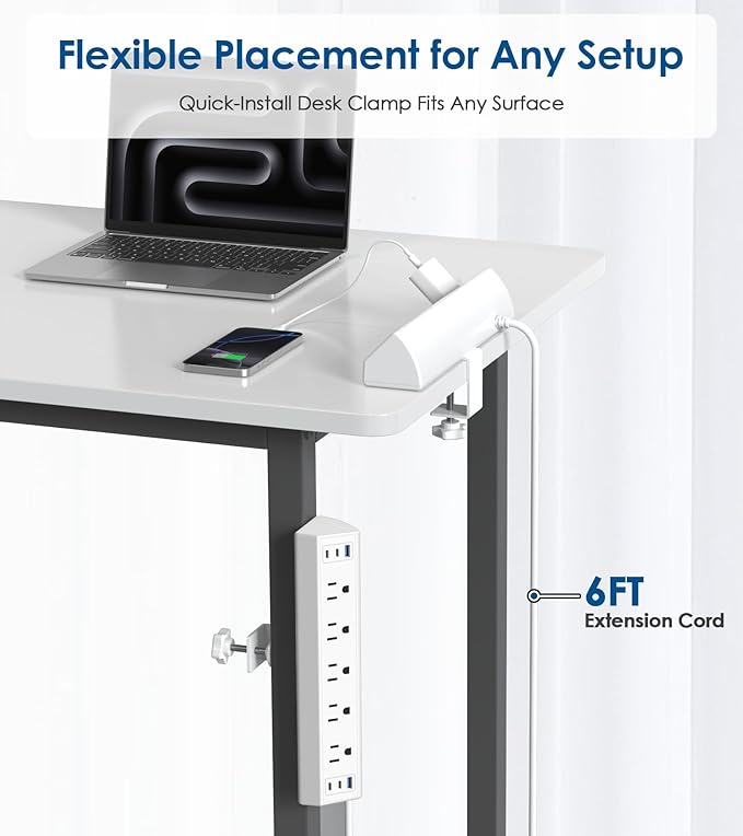 Jgstkcity Desk Clamp Power Strip USB C,40W Total Fast Charging Station,4 PD 20W USB C Ports,Desk Edge Mount Surge Protector,5 Outlets,Fit 1.96" Tabletop Edge,ETL Listed,White-DeskLoop Office