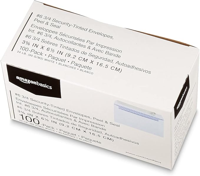 Amazon Basics Security Self-Seal Mailing Envelope, White, 6 3/4, 100-Pack-DeskLoop Office