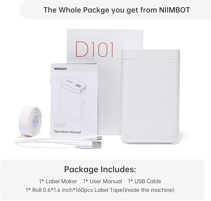 NIIMBOT Label Maker Machine D101 Label Printer Portable Wireless Connection Multiple Templates Available for Phone Easy to Use Office Home Organization USB Rechargeable-DeskLoop Office
