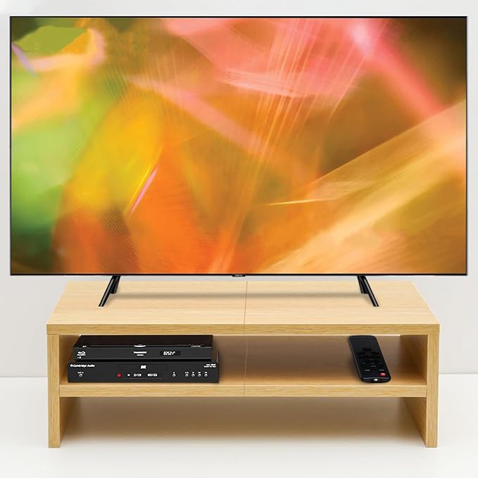 TEAMIX 2 Tiers Desktop Monitor Stand Riser 20 Inch Printer Stand with Storage Small TV Riser Laptop Wooden Desk Organizer Shelf Bookshelf Maple (Natural Maple, 2 tiers)-DeskLoop Office