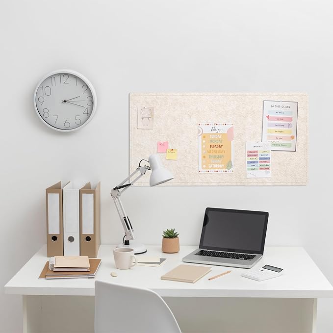 Bulletin Board, 35 x 17 1/2 Inches Felt Pin Board - Decorative Cork Alternative for Wall, Foldable Picture Self-Adhesive Vision Prayer Board With 20 Pushpins - Oatmeal-DeskLoop Office