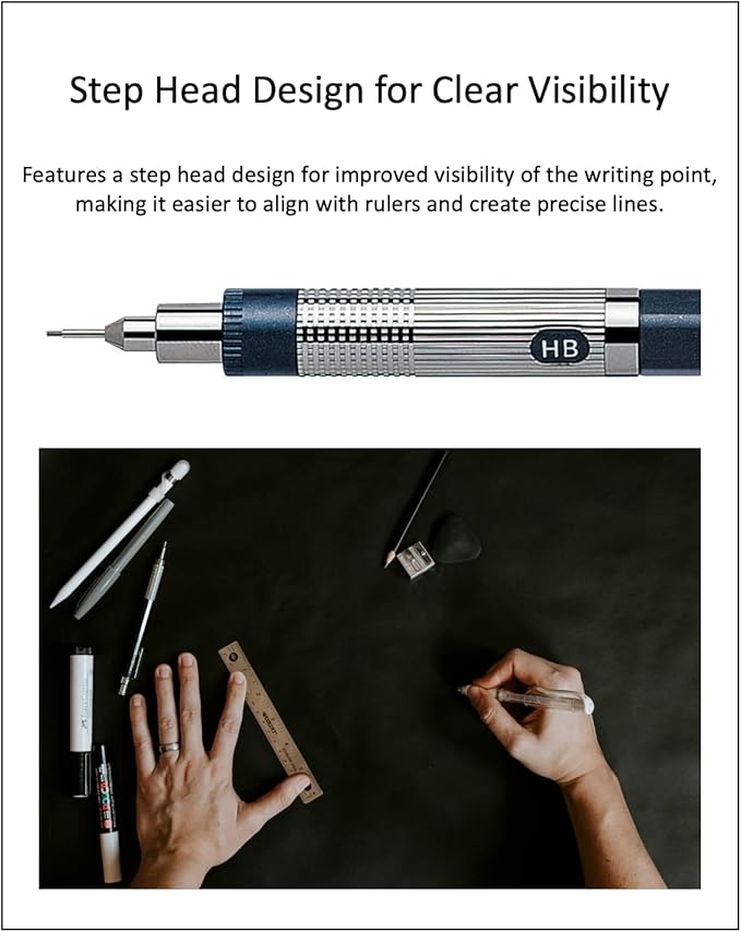 Graphlet Mechanical Drafting Pencil + Ain HB/B/2B leads, original Black slim pen case (0.5mm)-DeskLoop Office