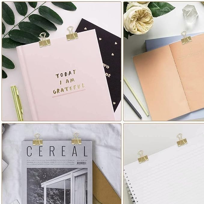 Paper Clips and Binder Clips Set, Metal Assorted Sized Binders with Push Pins, Cute Office Supplies for Desk, Desk Accessories (Gold Set of 3)-DeskLoop Office
