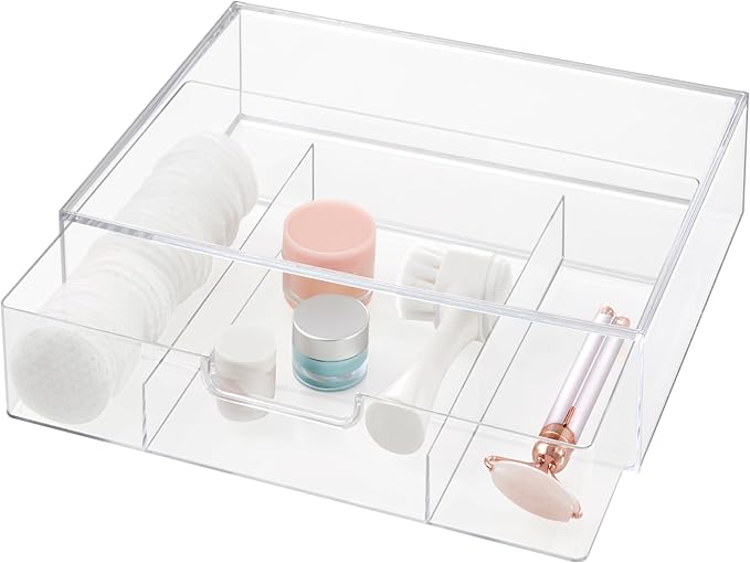 STORi STAX Plastic Stackable Organizer Divided Drawer in Clear | 12.5-inches Wide | 3-Compartments to Organize Office Desk Accessories, Pens, and Notepads| Made in USA-DeskLoop Office
