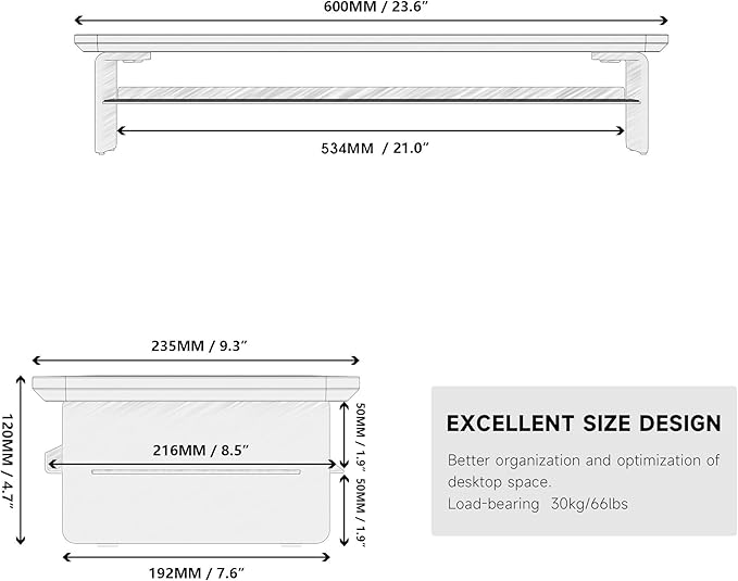 Fenge Acrylic Monitor Stand Riser, 23.6 Inches Monitor Stand with Metal Storage, 2 Tier Acrylic Computer Riser for Desk, Clear Laptop Stand for PC, Laptop, Printer, TV-DeskLoop Office