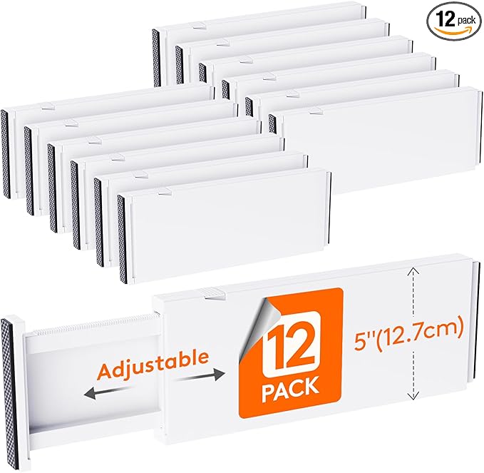 Lifewit 12 Pack Drawer Dividers Plastic 5" High, 13.5-22" Adjustable Drawer Organizers for Clothes, Expandable Dresser Separators in Bedroom/Bathroom/Kitchen/Fridge/Office Organization and Storage-DeskLoop Office