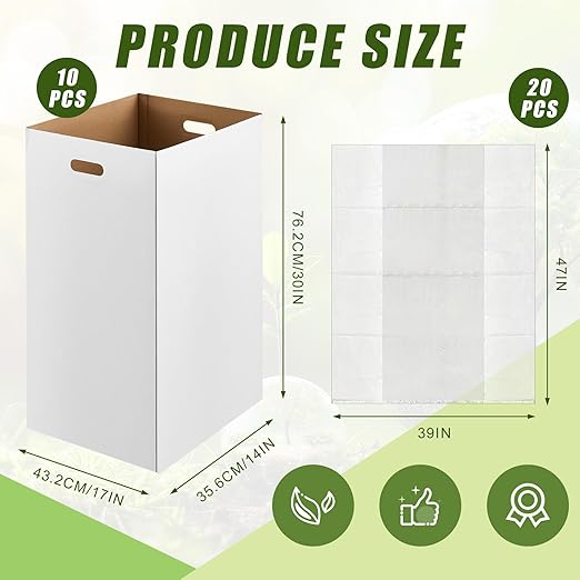 10 Pack 30 Gallon Corrugated Cardboard Trash Cans Bulk for Events Parties Disposable and Reusable Cans Bottle Recycling Bins with 20 Garbage Bags White Garbage Boxes for Outdoor Events-DeskLoop Office