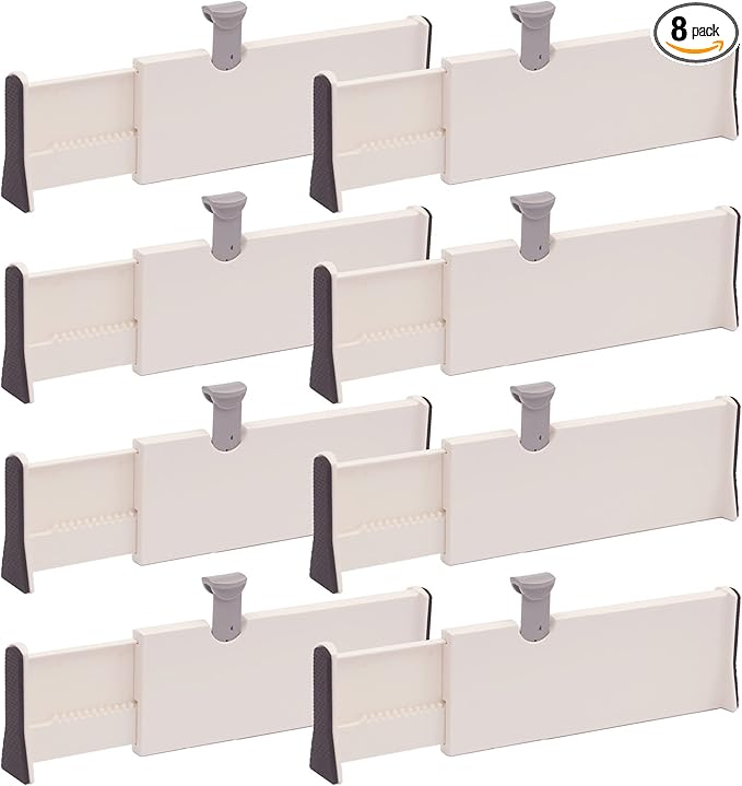 Set of 8 Adjustable Drawer Dividers Organizer Separators Plastic Dresser Organizer for Bedroom, Bathroom, Closet, Office Desk, Kitchen Storage-DeskLoop Office