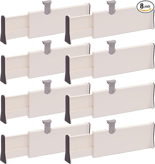 Set of 8 Adjustable Drawer Dividers Organizer Separators Plastic Dresser Organizer for Bedroom, Bathroom, Closet, Office Desk, Kitchen Storage-DeskLoop Office