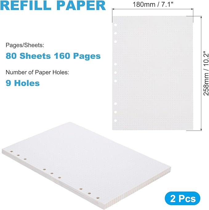 PATIKIL B5 Dot Grid Paper 9-Ring Binder Loose Leaf Planner Filler Paper Planner Inserts, 160 Sheets/320 Pages, Lined-DeskLoop Office