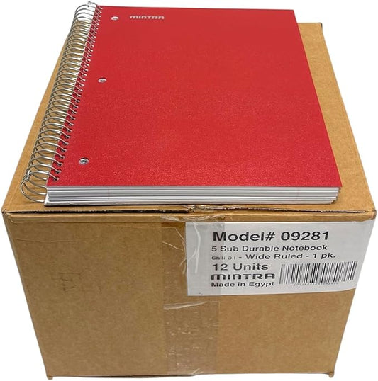 Mintra Office Durable Spiral Notebooks, 5 Subject (Chili Oil, Wide Ruled 12pk)-DeskLoop Office