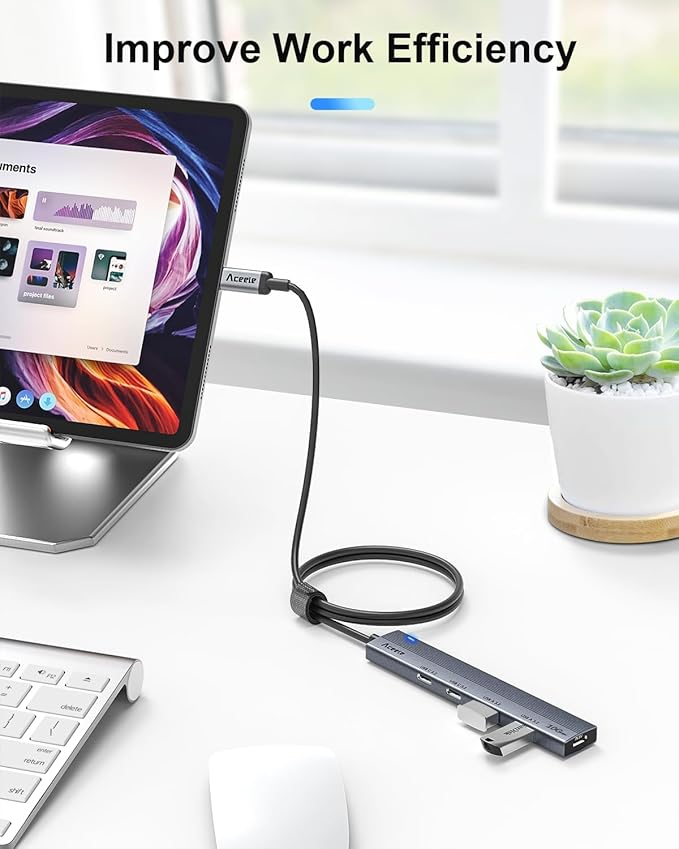 Aceele 10Gbps USB C Hub with 4 USB 3.2 Ports (2 USB A & 2 USB C), USB 3.2 Gen 2 3.3ft USB Cable Extender Hub with Type-C Power Port,Compatible for MacBook Pro 2021, iPad Pro 2021 and Other PC-DeskLoop Office