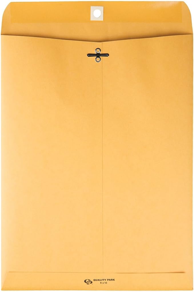 Quality Park 9" x 12" Clasp Envelopes, Brown Kraft, Gummed Flap, 100/Box (QUA37790) & 6 x 9 Clasp Envelopes, Clasp and Gummed Closures for Storing or Mailing, 28 lb Kraft Paper, 100 per Box (QUA37855)-DeskLoop Office