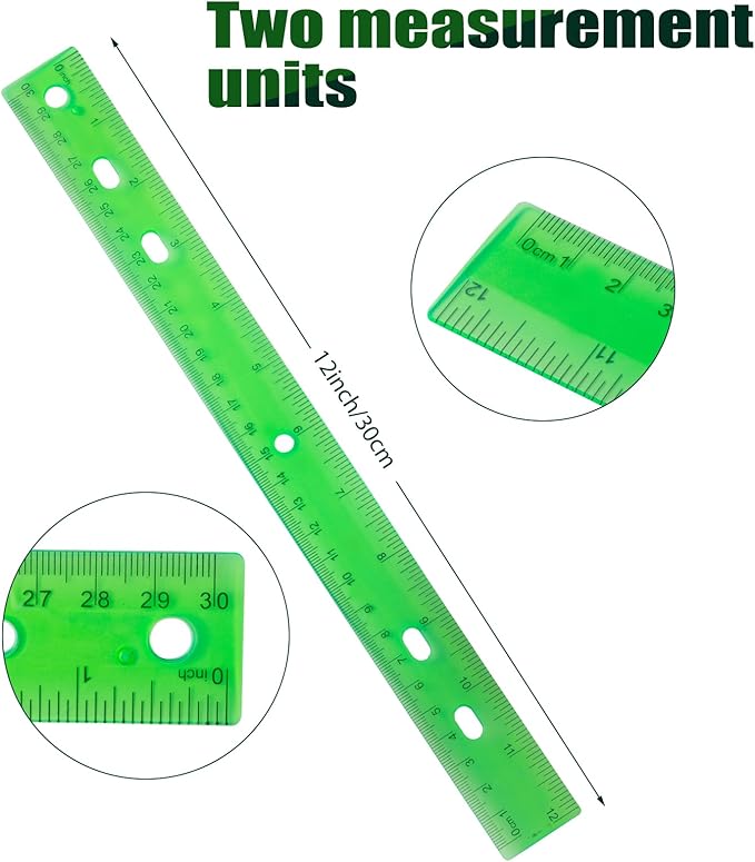28 Pack Plastic Ruler 12 Inch Transparent Rulers - Metric Bulk for Kids School Office Classroom, Green-DeskLoop Office