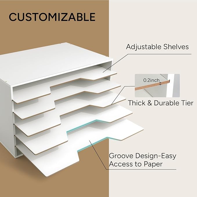 12x18 Construction Paper Organizer, Larger Size Wooden Literature Organizer, 6-Tier Desktop File Organizer for Home and Classroom, Adjustable Paper Sorter for Office-DeskLoop Office