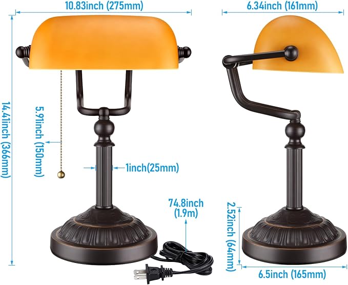 TORCHSTAR Amber Glass Bankers Desk Lamp - Image 7