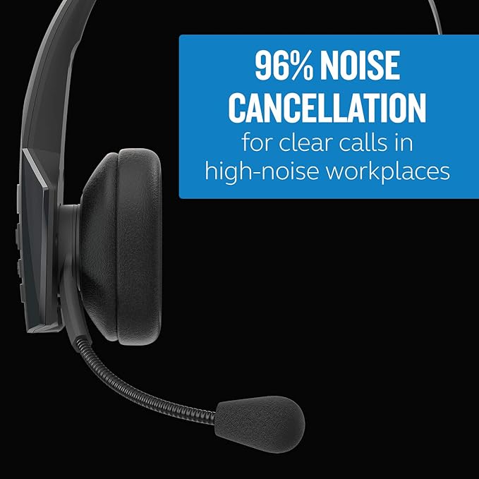 BlueParrott B350-XT Mono Bluetooth Wireless Headphones 96% Noise Canceling Over Head Trucker Headset with Mic, Adjustable Lightweight Headband, IP54-Rated Protection, 24 hrs. Talk Time, Black-DeskLoop Office