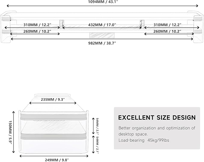 Fenge Acrylic Monitor Stand Riser, Clear Dual Acrylic Computer Monitor Stand for 2 Monitors, 2 Tier Wood Office Desk Storage Organizer for Laptop, Computer, TV Stand-DeskLoop Office