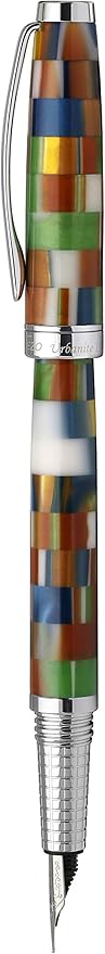 Xezo Urbanite II Fountain Pen, Fine Nib. Jazzy Multicolor Checkered Acrylic on Brass. Chrome Plated. Handcrafted, Limited Edition, Serialized-DeskLoop Office