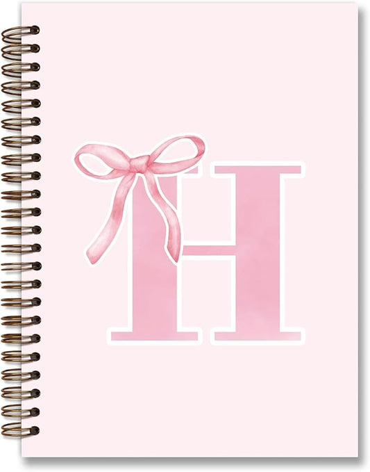 Coquette Trendy Preppy Pink Bow Spiral Notebook,Initial H Journal Personalized Teen Girl Gifts,Monogrammed Gifts for Women Teen Girl,College Ruled Hardcover Spiral Notebook 5.5 x 8.3-DeskLoop Office
