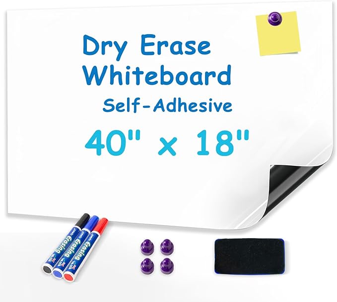 YOUNGJQ Whiteboard Sticker 40" x 18" Self Adhesive Magnetic Dry Erase Board for Wall, Peel and Stick White Board Wallpaper with Starter Kit for Office Home-DeskLoop Office