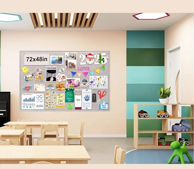 Large Bulletin Board, Foldable 72x48 Inches Cork Board Alternative, Large Felt Board Decorative Pin Board for Wall, Foldable Photo Board Self-Adhesive Vision Board with 36 Pushpins Light Khaki-DeskLoop Office