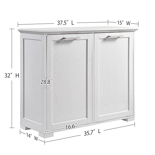 OLD CAPTAIN Double Tilt Out Trash Cabinet, Wooden Kitchen Garbage Can Free Standing Holder (White)…-DeskLoop Office