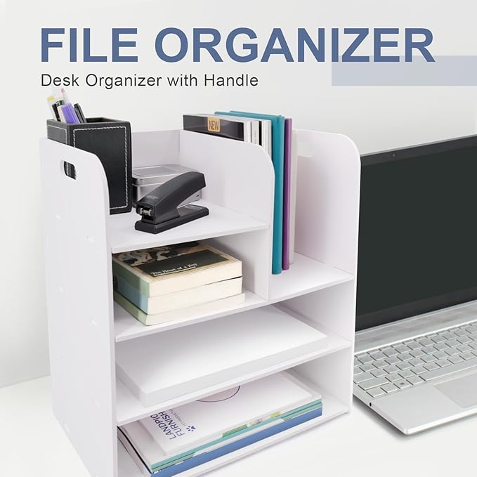 SONGWAY Desk File Organizer with Handle - Desktop File Sorter, Paper Storage Holder, Paper Letter Tray, Desk Organizers and Storage for Home Office School-DeskLoop Office