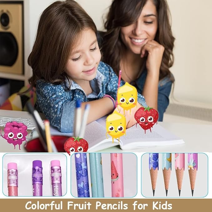 120 Pieces Scented Pencils for Kids Scented Pencils with Erasers Fruit HB Graphite Pencil for School Stationery Party Reward Supplies