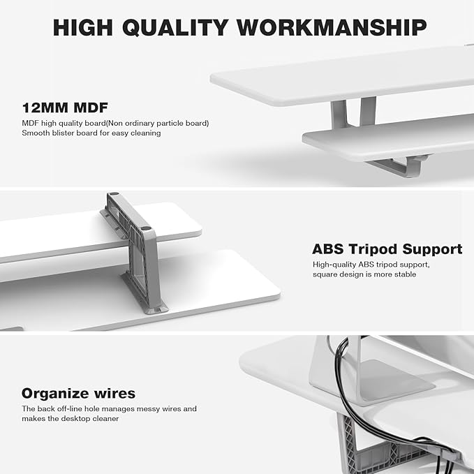 Dual Monitor Stand, 2-Tier Wood Monitor Riser with Storage Organizer and Cable Management, White-DeskLoop Office