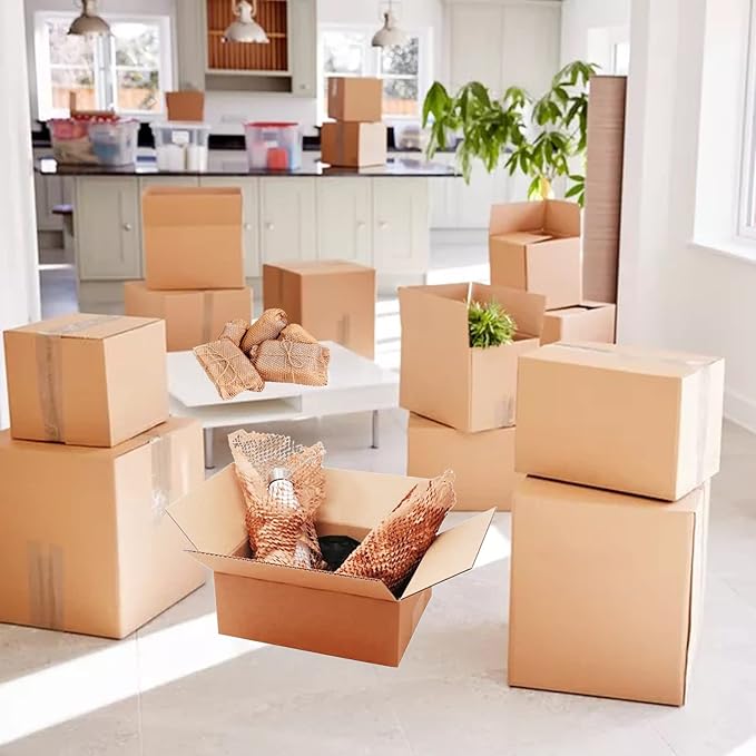 Honeycomb Packing Paper Wrap 15" x200' Sustainable Alternative to Bubble Cushioning Wrap for Moving/shipping/packing Roll with 20 Fragile Sticker Biodegradable & Fully Recylable-DeskLoop Office