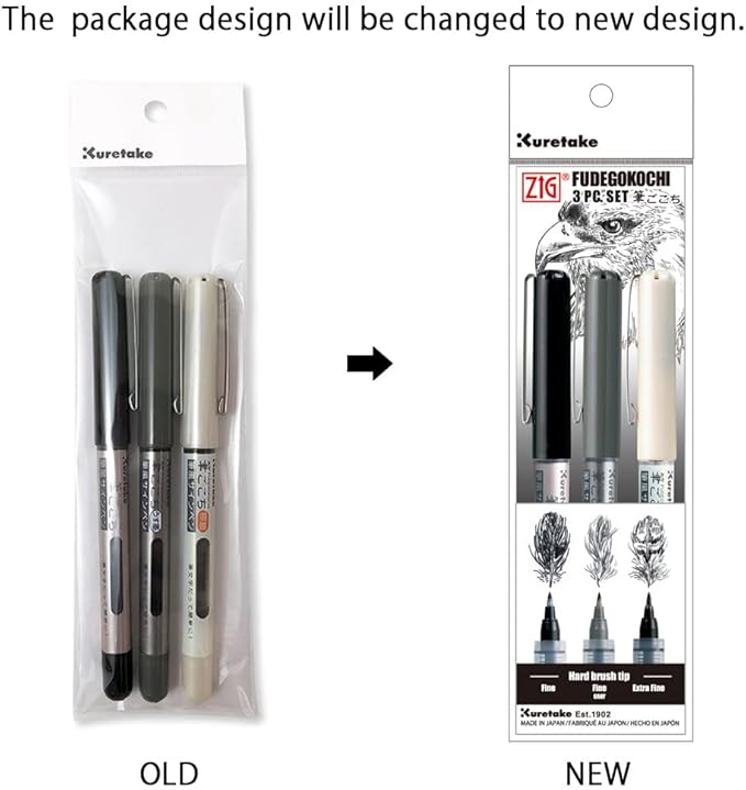 Kuretake Zig Inktober pen set, for Illustration, Manga Drawing, Lettering and Calligraphy, Professional Artist, Made in Japan (FUDEGOKOCHI(3pcs.))-DeskLoop Office