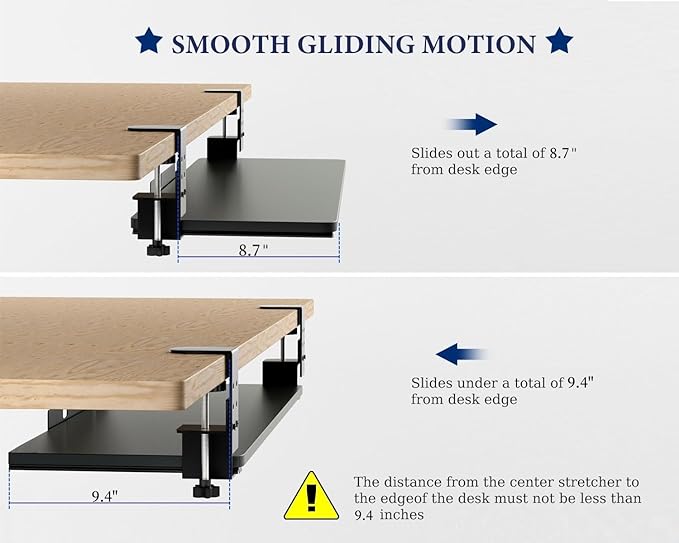 Large Keyboard Tray Under Desk, Adjustable Keyboard Tray with C-Clamp Hardware 29.5″ W x 9.5″ D Slide Out Computer Keyboard & Mouse Tray for Typing Home Office Black-DeskLoop Office