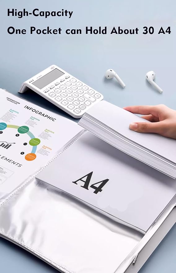 File Folder - 100 Pockets, Durable A4 Letter Size Organizer, Water-Resistant Plastic Dividers, Home/Office/School Document Holder (White)-DeskLoop Office