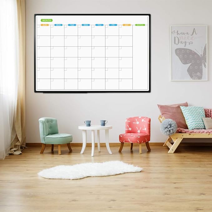 JILoffice Large Dry Erase Calendar Whiteboard - Magnetic White Board Calendar Monthly 60 X 40 Inch, Black Aluminum Frame Wall Mounted Board for Office Home and School-DeskLoop Office