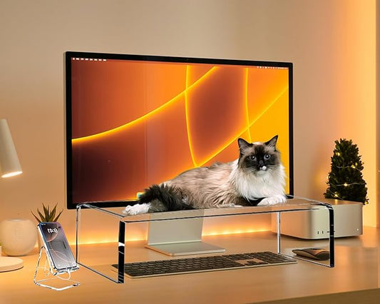 Clear Acrylic Monitor Stand Riser 20", Laptop Keyboard Cover cat Proof, Keyboard Protector Anti-Cat Prevent Cats from Touching Keyboard, Clear Monitor Riser for Keyboard Storage-DeskLoop Office