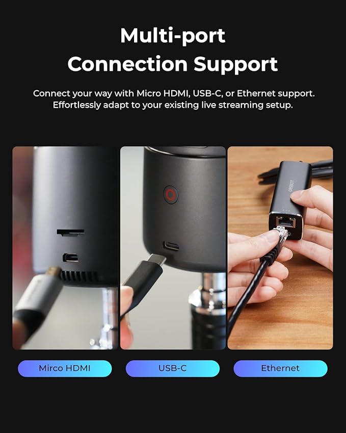 OBSBOT Tail Air NDI Streaming Camera 4K, AI Tracking PTZ Camera with Intelligent APP, Gesture Control, HDMI/USB-C/Wireless Webcam, Video Camera Live Stream for YouTube, Chruch, Worship, Creator, etc.-DeskLoop Office