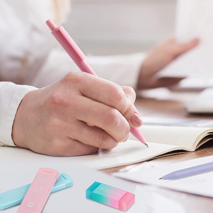 Four Candies Cute Mechanical Pencil Set, 6PCS Pastel Mechanical Pencils 0.5 mm & 0.7mm & 0.9mm with 360PCS Leads, 3PCS Erasers and 9PCS Eraser Refills, Aesthetic Pencils for Girls Writing, Art Drawing-DeskLoop Office