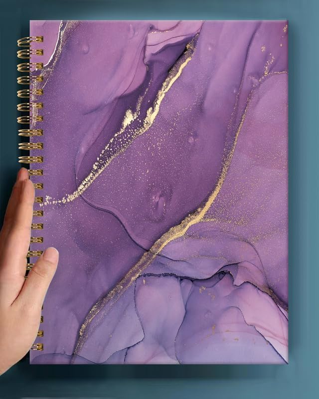 Spiral Journal Notebook,A5 Hardcover Lined Journals for Women Girl 6 x 8.3 in,120 Pages Thick Paper,Cute College Ruled Writing Notebook for Gifts Office Work School(Chic Purple Marble)-DeskLoop Office