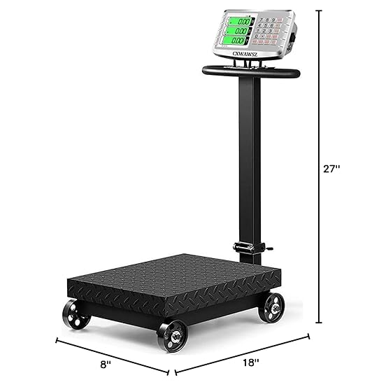 660lb Industrial Platform Scale with Wheels Computing Floor Digital Scale with Accurate LB/KG Price Calculator High Definition Displa Foldable for Weighing Luggage Package Shipping Mailing-DeskLoop Office