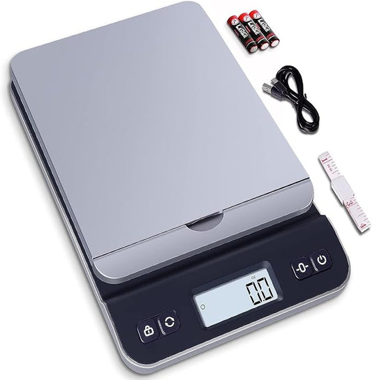 QP Shipping Scale, 86lb/0.1oz High Accuracy Digital Postal Scale for Packages, Hold/Tare Function, Backlit LCD Display, Flip-up Holder, Postage Scale, Mail Scale, Battery & Tape Measure Included-DeskLoop Office