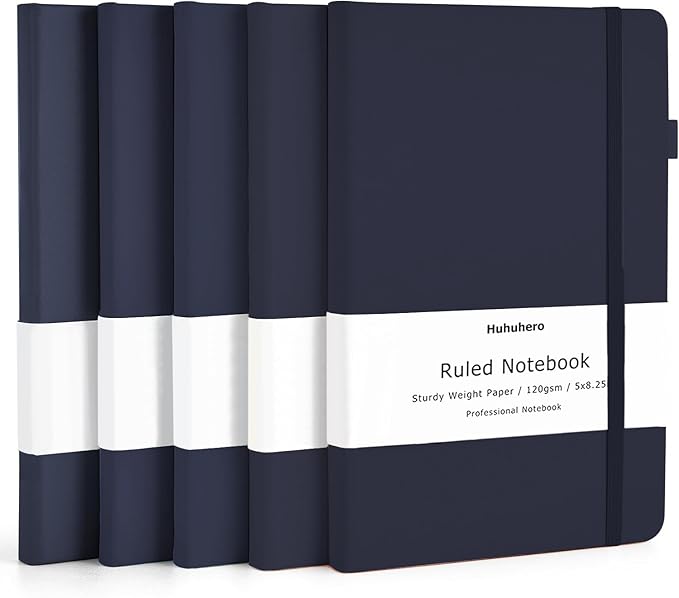 Huhuhero Notebooks Journal, Ruled Notebook, Premium Thick Paper Lined Journal, Black Hardcover Notebook for Office Home School Business Writing Note Taking Journaling, 5"×8.25" (5, Navy Blue)-DeskLoop Office