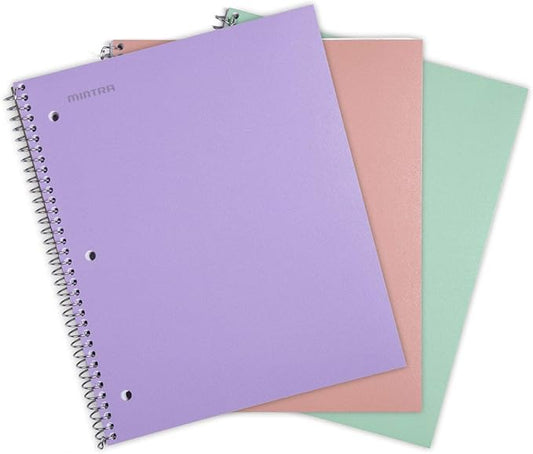 Mintra Office Durable Spiral Notebooks, 1 Subject, (Salmon, Sage Green, Lavender, College Ruled 3 Pack), 100 Sheets, Poly Pocket, Moisture Resistant Cover, Strong back, For School, Office, Business,-DeskLoop Office