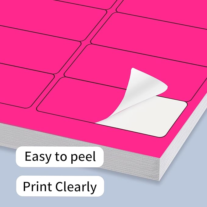 STARLIBOO 1" x 2-5/8" Neon Colored Labels Stickers Fluorescent Bright Neon Color Address Labels for Laser/Inkjet Printer, Permanent Adhesive- 600 Pcs/ 4Colors-DeskLoop Office