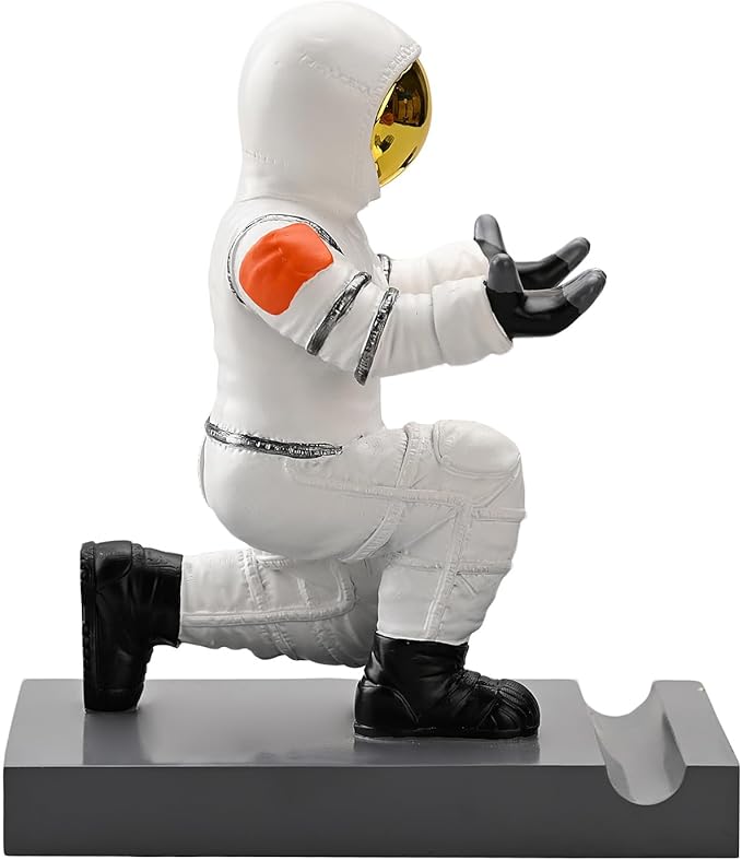Astronaut Resin Pen Holder, Mobile Phone Stand, Device Stand, Desk Organizer Decorative Pen Holder (White&Golden)-DeskLoop Office