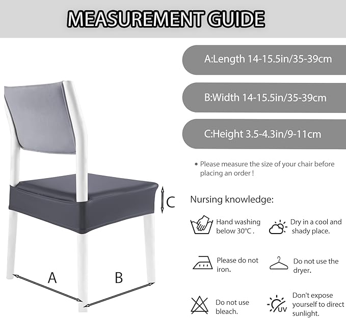 CWK Waterproof PU Leather Dining Chair Covers Set of 1-Stretchable Chair Seat Slipcovers, Removable & Washable Protector for Dining Room,Home,Office,Wedding,Rear Covers (PU-Grey)-DeskLoop Office