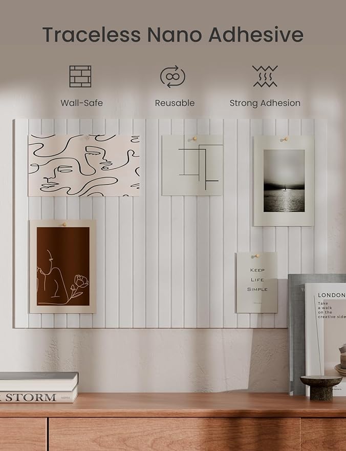 Bumusty Large Cork Board Alternative-36 x24 Felt Bulletin Board Tiles, with 30 Pushpins, 40 Adhesive Tabs, 6-Pack Slat Wall Paneling, Cork Boards for Office Push Pin Board Felt Board-Milky White-DeskLoop Office