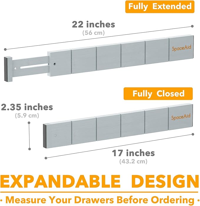 SpaceAid Bamboo Drawer Dividers with Inserts and Labels, Kitchen Adjustable Drawer Organizers, Expandable Organization for Home, Office, Dressers, 7 Dividers with 15 Inserts (17"-22" Gray)-DeskLoop Office