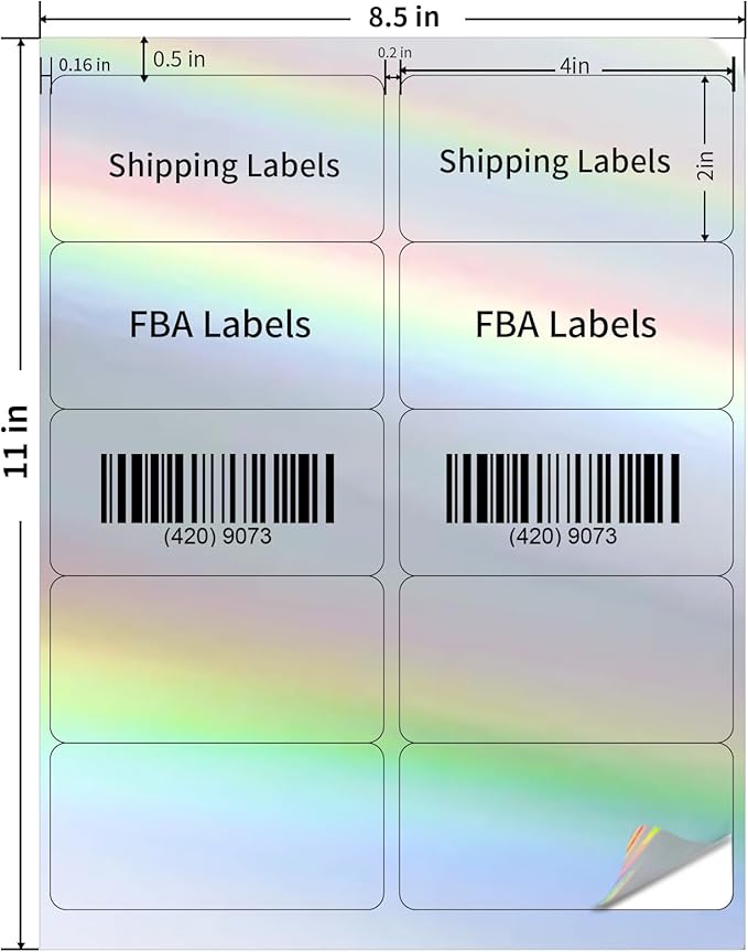 STARLIBOO Shipping Labels Stickers, 2"×4" Printable Holographic Mailing Labels for Laser/Inkjet Printing- Matte, Permanent Adhesive Sticker (Holographic Silver)-DeskLoop Office