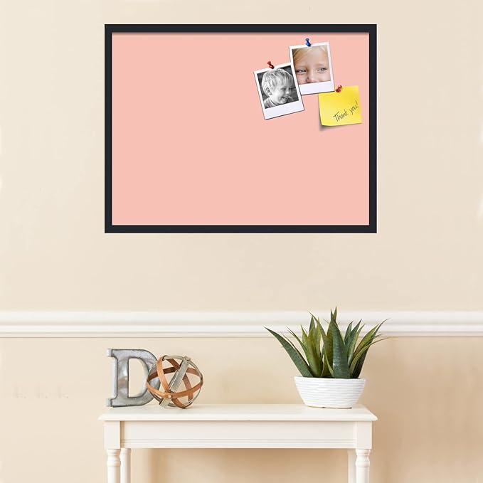 PinPix 32x24 Inch Cork Bulletin Board. This Decorative Framed Pin Board Comes with Pink Pastel Design and a Satin Black Frame. Ideal for Home Office Decor or Message Board (PinPix-1813)-DeskLoop Office